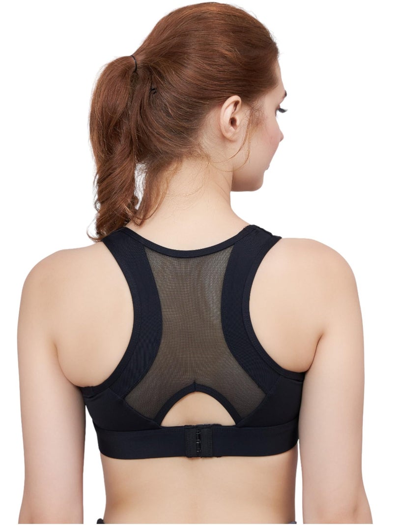 PLUMBURY Women's Padded Sports Bra with Mesh Racerback for Gym/Yoga/Workout, Size XL, Black - Image 1