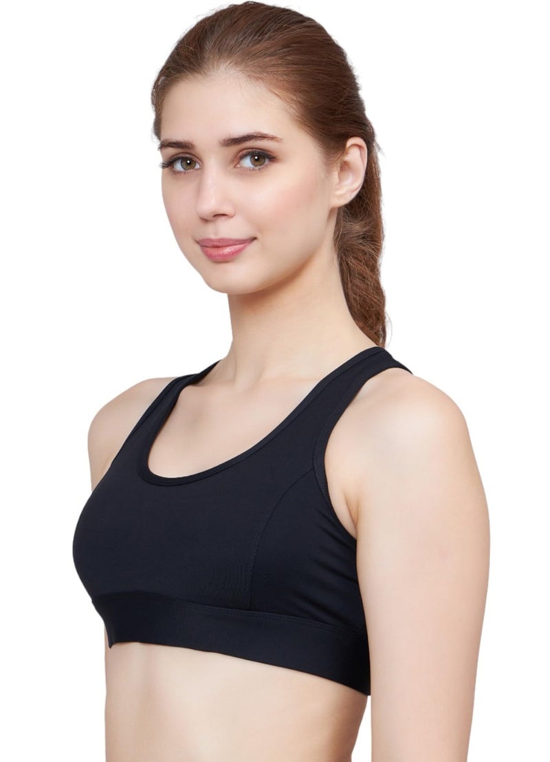 PLUMBURY Women's Padded Sports Bra with Mesh Racerback for Gym/Yoga/Workout, Size XL, Black - Image 4