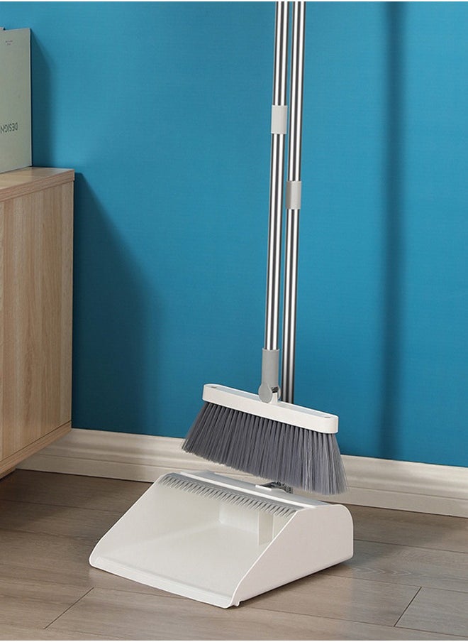 ULHYC - Dustpan and Brush Sets Long Handled, Soft Bristles Broom and Dustpan Set Indoor Outdoor, Household Upright Dust Pan Combo & Sweeping Brush for Lobby Kitchen Office White - Image 1