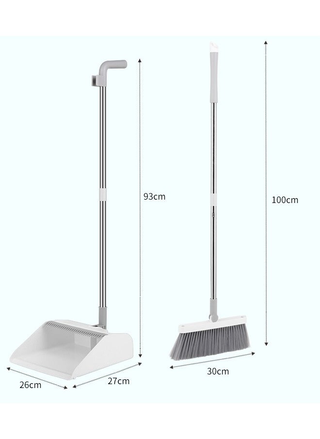 ULHYC - Dustpan and Brush Sets Long Handled, Soft Bristles Broom and Dustpan Set Indoor Outdoor, Household Upright Dust Pan Combo & Sweeping Brush for Lobby Kitchen Office White - Image 1