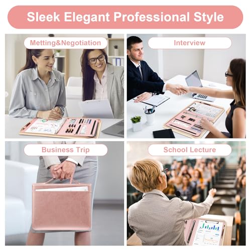 FEYYXS Padfolio Portfolio Organizer Binder with Zipper and Hidden Handle, PU Leather Portfolio Folder for Documents, Business Card Holder, Notepad Padfolio for Men&Women (Rose Gold) - Image 5