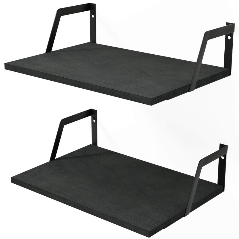 SRIWATANA Floating Shelves Wall Mounted Set of 2 Rustic Wood Shelves with Large CapacityBlack