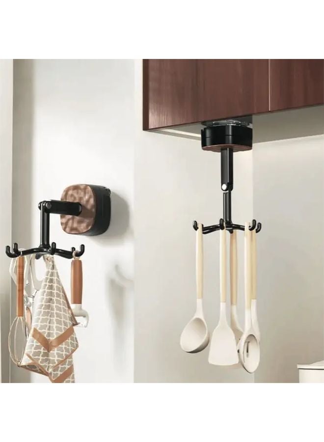 Brown 6 Claw Wall Mounted Hook Rack Rotating Kitchen Organizer Large Capacity - Image 2