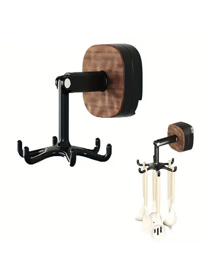 Brown 6 Claw Wall Mounted Hook Rack Rotating Kitchen Organizer Large Capacity - Image 3