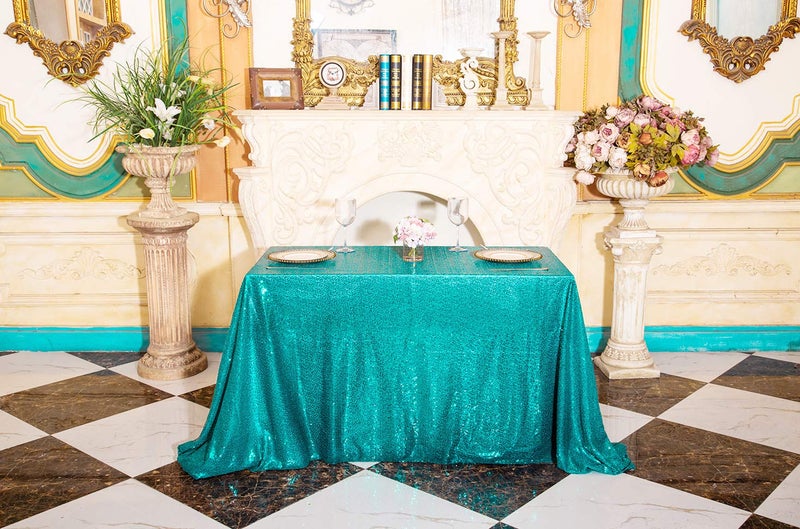 PartyDelight 50""X80"" Rectangle Teal Sequin Tablecloth for Wedding  Party  Christmas Decorations - Image 3