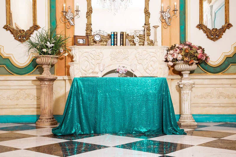 PartyDelight 50""X80"" Rectangle Teal Sequin Tablecloth for Wedding  Party  Christmas Decorations - Image 2