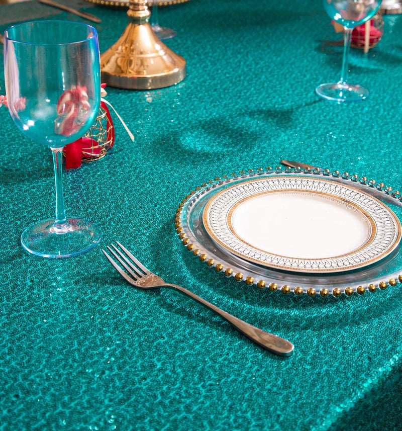 PartyDelight 50""X80"" Rectangle Teal Sequin Tablecloth for Wedding  Party  Christmas Decorations - Image 4