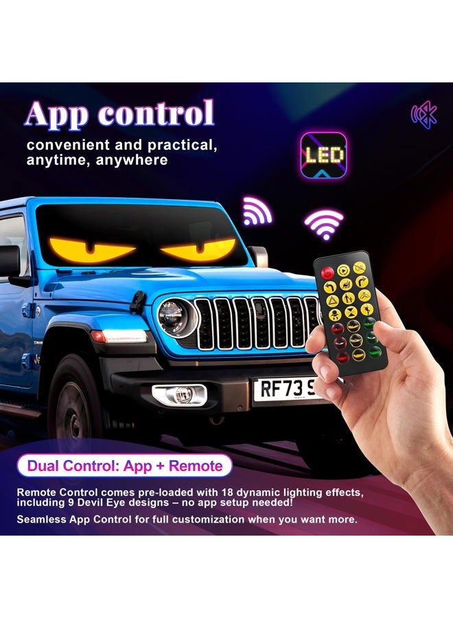 Sachie عين الشيطان 2-Pack: 14"x4.3" شاشة عرض LED قابلة للبرمجة للسيارات لزجاج السيارة للسيدان، SUVs والشاحنات المتوسطة - لوحة مصفوفة LED تعمل بالطاقة من USB، تحكم عن بُعد/تطبيق، لافتة سيارة مخصصة - Image 5
