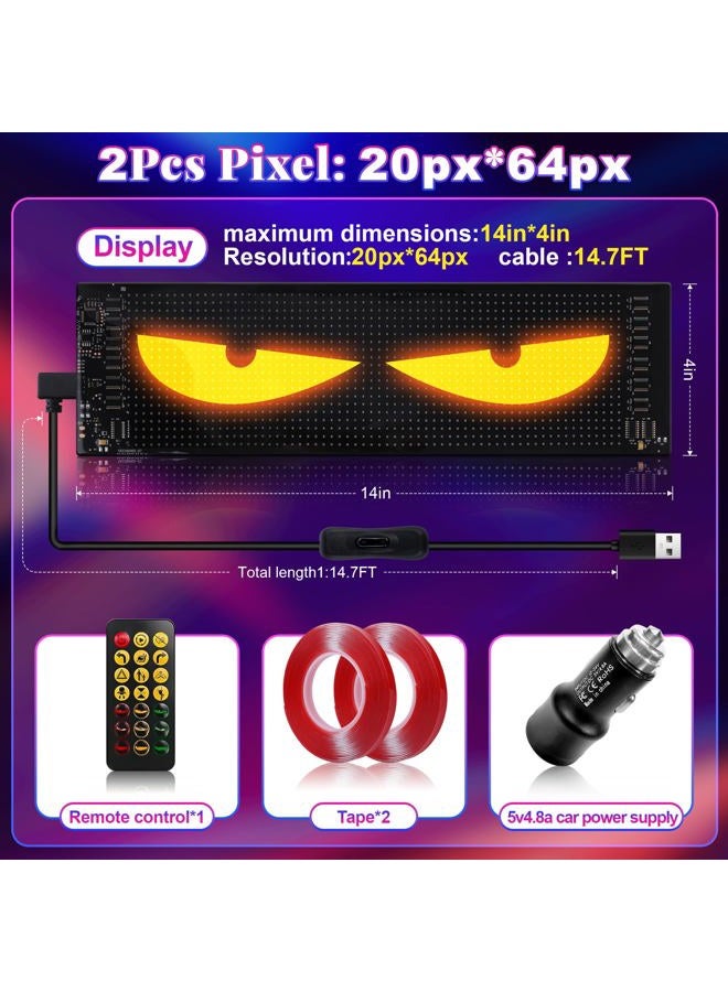 Sachie عين الشيطان 2-Pack: 14"x4.3" شاشة عرض LED قابلة للبرمجة للسيارات لزجاج السيارة للسيدان، SUVs والشاحنات المتوسطة - لوحة مصفوفة LED تعمل بالطاقة من USB، تحكم عن بُعد/تطبيق، لافتة سيارة مخصصة - Image 4