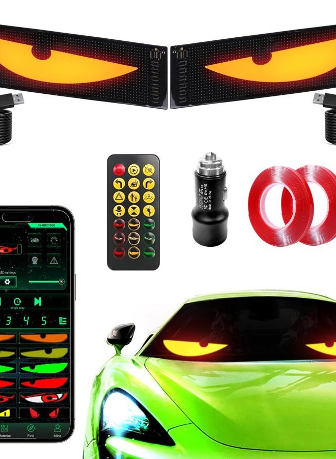 Sachie عين الشيطان 2-Pack: 14"x4.3" شاشة عرض LED قابلة للبرمجة للسيارات لزجاج السيارة للسيدان، SUVs والشاحنات المتوسطة - لوحة مصفوفة LED تعمل بالطاقة من USB، تحكم عن بُعد/تطبيق، لافتة سيارة مخصصة - Image 1