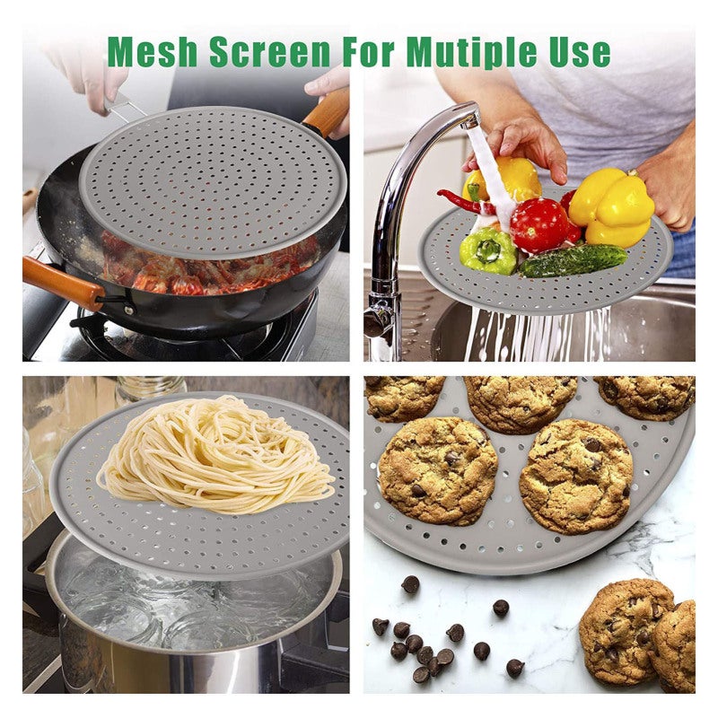 Silicone Splatter Screen: Food Grade Silicone & 304 Stainless Steel, Non-Stick Easy Clean, Non-Slip Handle, Grease Splatter Guard - Multipurpose Design, High Heat Cooling Mat for Home Kitchen Universa - Image 5