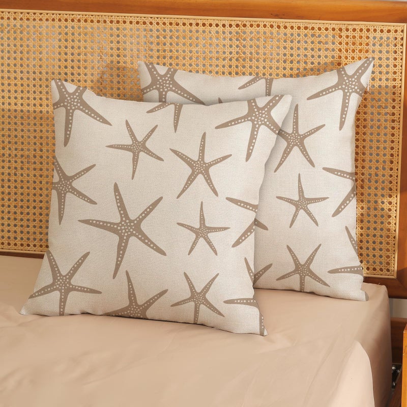 JEFERSO Brown Tan Starfish Pillow Covers 18x18 Set of 2 Coastal Throw Pillows Summer Nautical Ocean Beach Theme Decorative Pillowcase Outdoor Farmhouse Linen Decor Cushion Case for Couch Home Bedroom - Image 2