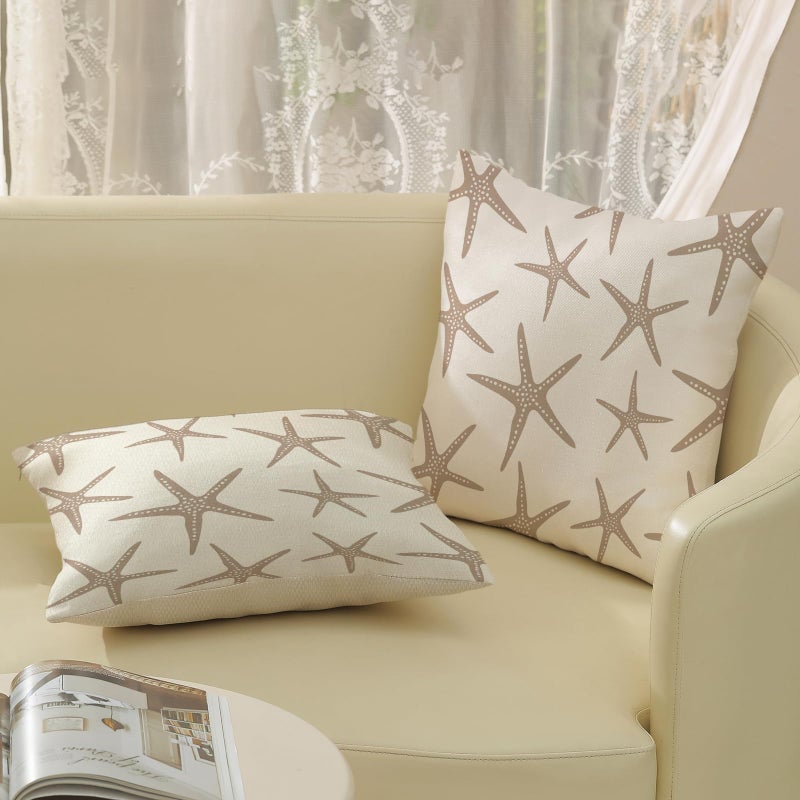 JEFERSO Brown Tan Starfish Pillow Covers 18x18 Set of 2 Coastal Throw Pillows Summer Nautical Ocean Beach Theme Decorative Pillowcase Outdoor Farmhouse Linen Decor Cushion Case for Couch Home Bedroom - Image 4