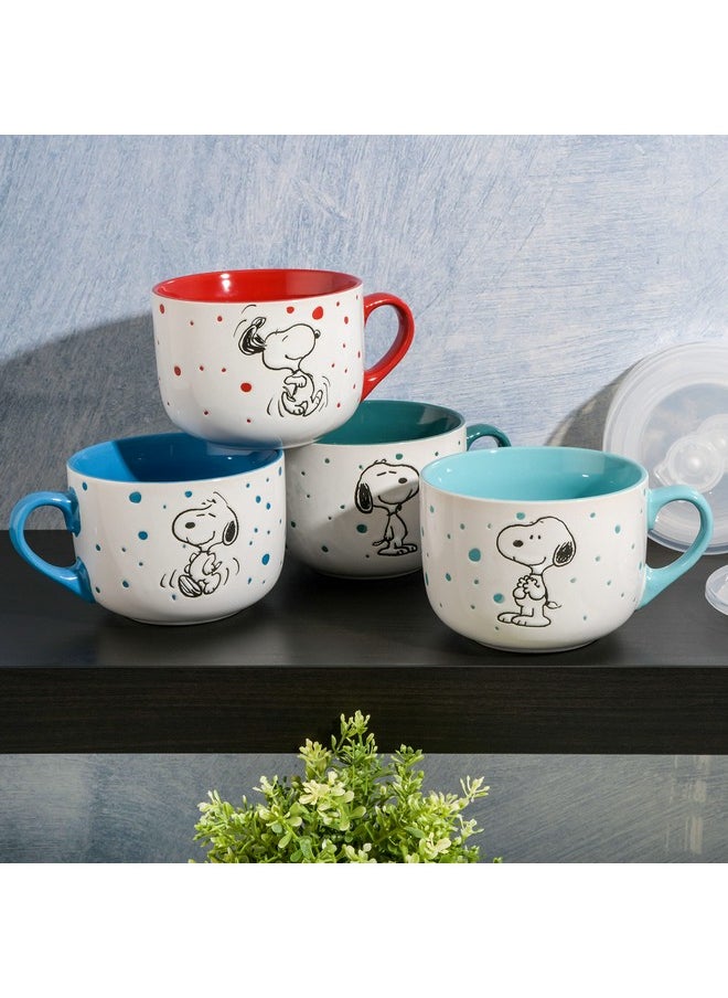 Peanuts Peanuts Freckled Joy 23oz. Stoneware Soup Bowls w/Clear Lid, 4-Pack, Assorted Colors  - Image 3