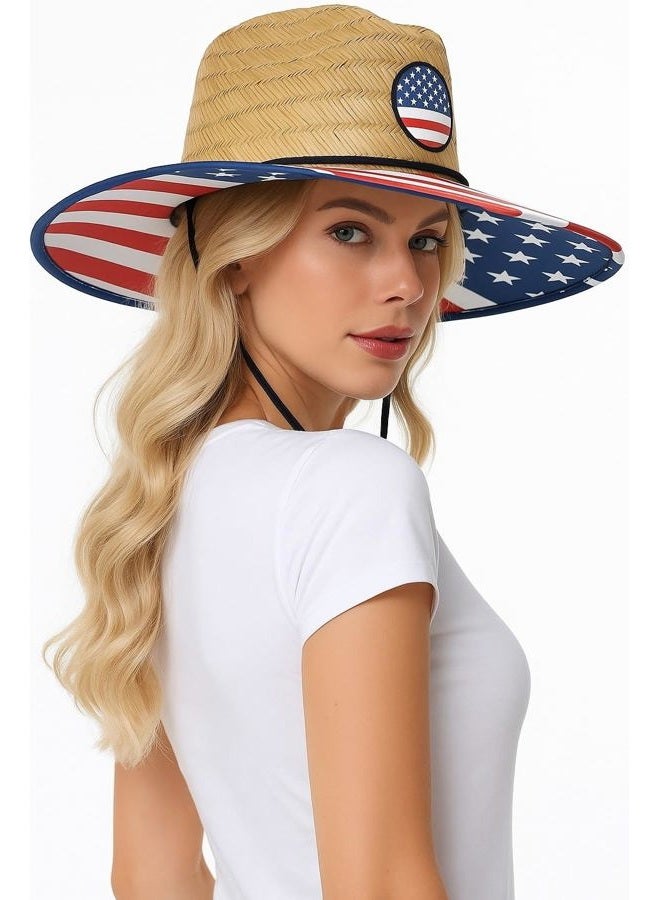 grinderPUNCH Straw Hat for Women and Men American Flag USA Patriotic Straw Hat for Women Men (Lifeguard, USA Flag), Usa Flag, One size - Image 2