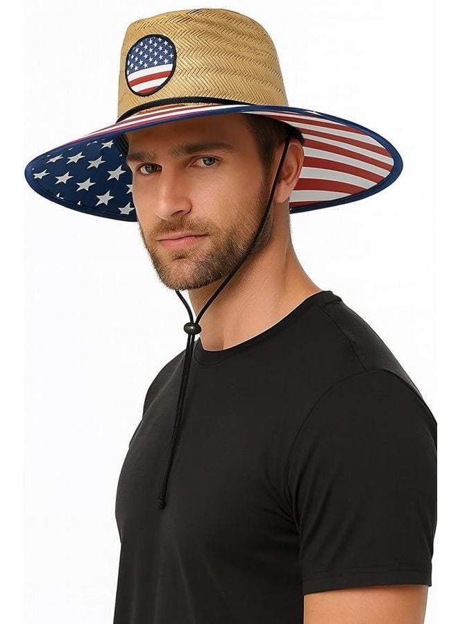 grinderPUNCH Straw Hat for Women and Men American Flag USA Patriotic Straw Hat for Women Men (Lifeguard, USA Flag), Usa Flag, One size - Image 3