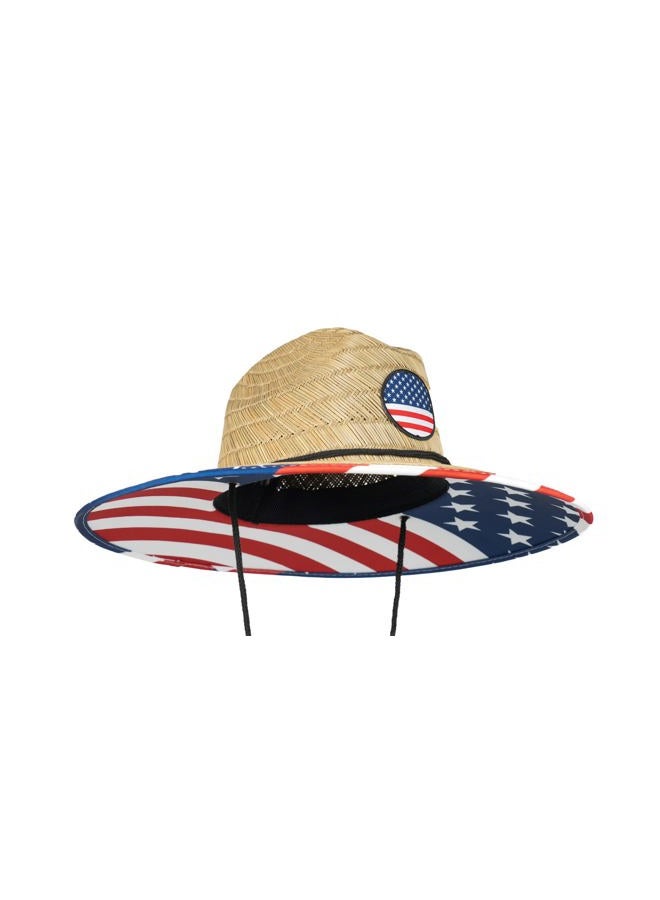 grinderPUNCH Straw Hat for Women and Men American Flag USA Patriotic Straw Hat for Women Men (Lifeguard, USA Flag), Usa Flag, One size - Image 1
