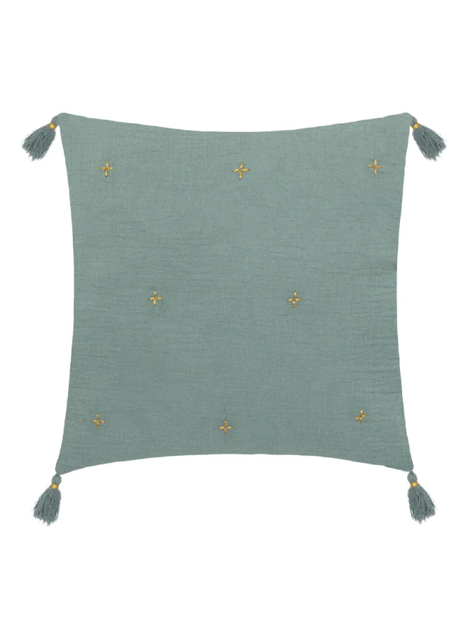 atmosphera Jamana Embroidered Tassel Detail Decorative Cushion Celadon Green and Gold 40 x 40 cm 196210H