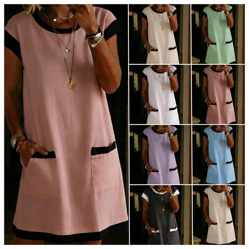 2026 Independent Site Fashion Casual Workwear Color-Blocked T-Shirt Pocket Dress - Image 2
