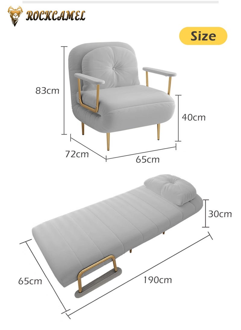 ROCKCAMEL - 3-In-1 Armchair Sofa With Angle Adjustment, Convertible Sofa Bed And Leisure Recliner, Skin-Friendly Flannel Fabric, Suitable For Home And Office, Free Cloud Pillow, Can Lie down, Sit Or Sleep, Multifunctional Backrest Sofa Seat 65cm - Image 1