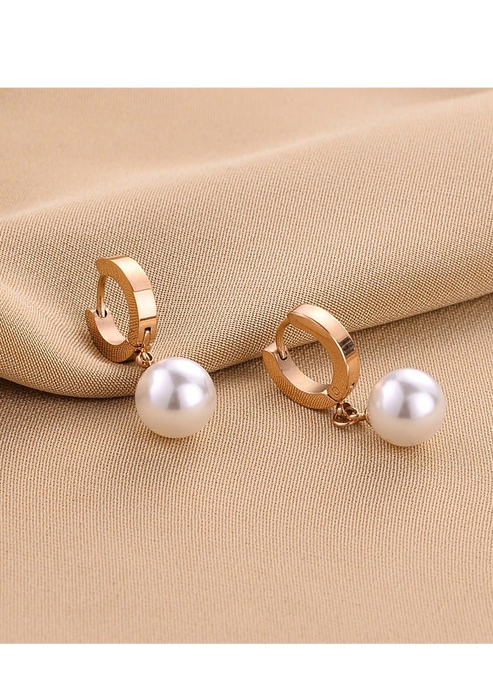 2 pairs of girls' elegant shell pearl earrings, fashionable and simple style, long pearl earrings, personalized earrings (gold and rose gold)  - Image 3