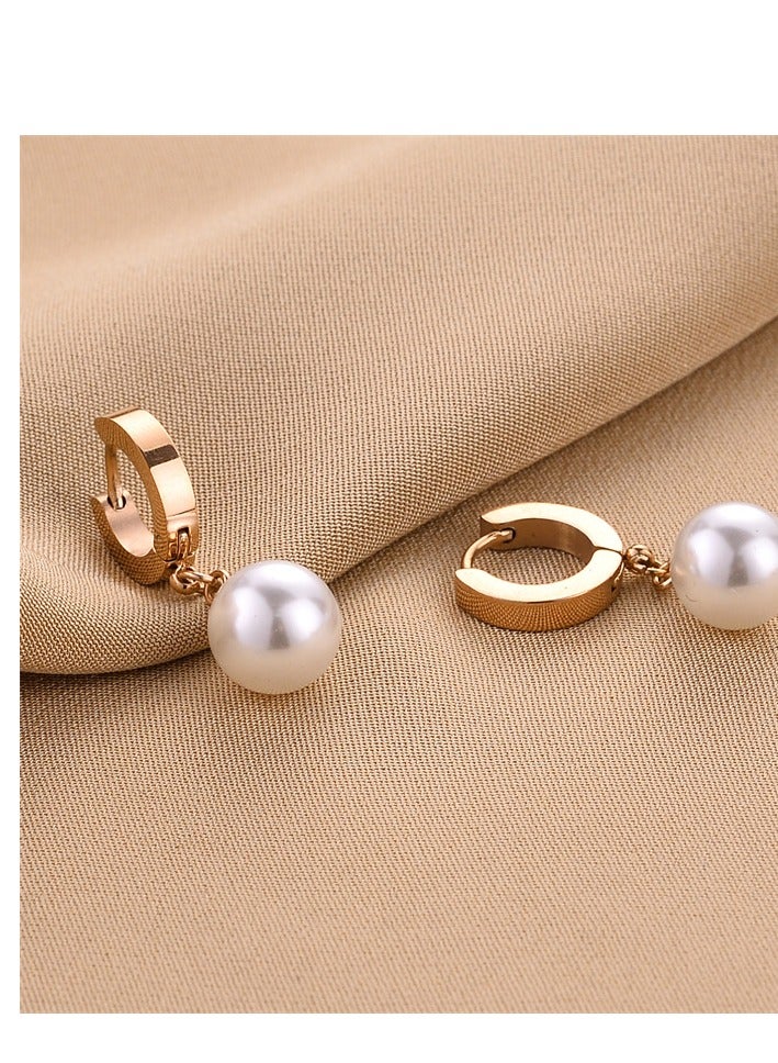 2 pairs of girls' elegant shell pearl earrings, fashionable and simple style, long pearl earrings, personalized earrings (gold and rose gold)  - Image 5