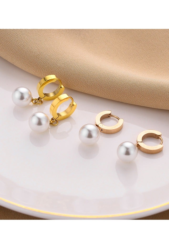 2 pairs of girls' elegant shell pearl earrings, fashionable and simple style, long pearl earrings, personalized earrings (gold and rose gold)  - Image 1