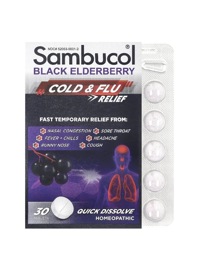 Sambucol, Black Elderberry, Cold & Flu Relief, 30 Tablets (Packaging may vary)