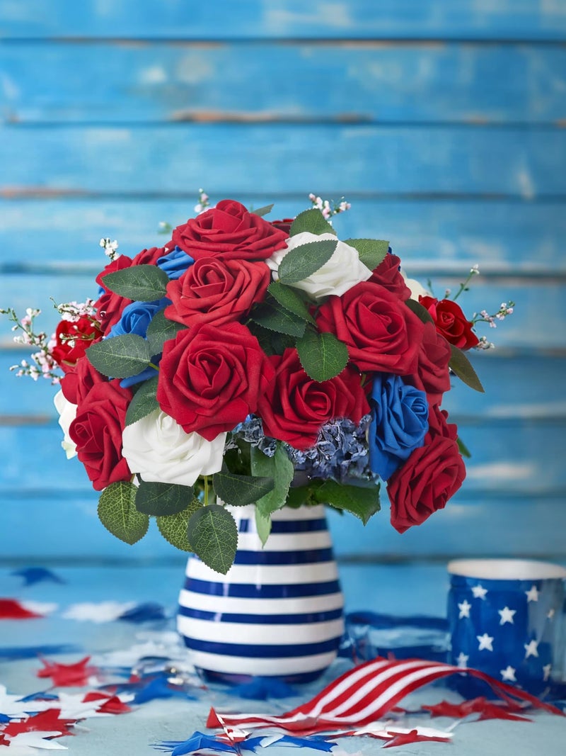 InnoGear Artificial Flowers, 50 Pcs Dark Red Foam Fake Roses Bulk with Stems for Decoration Celebration DIY Wedding Bouquets Centerpieces Bridal Shower Party Christmas Tree - Image 3