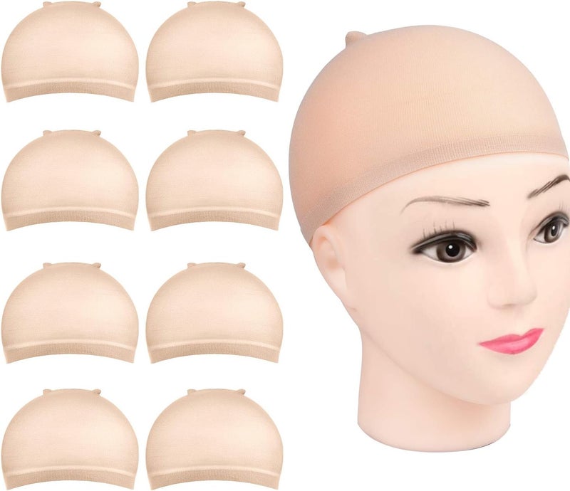 Wig Cap MORGLES 8pcs Stretchy Nylon Caps to Hold Wig in Place with Elastics Bands Beige