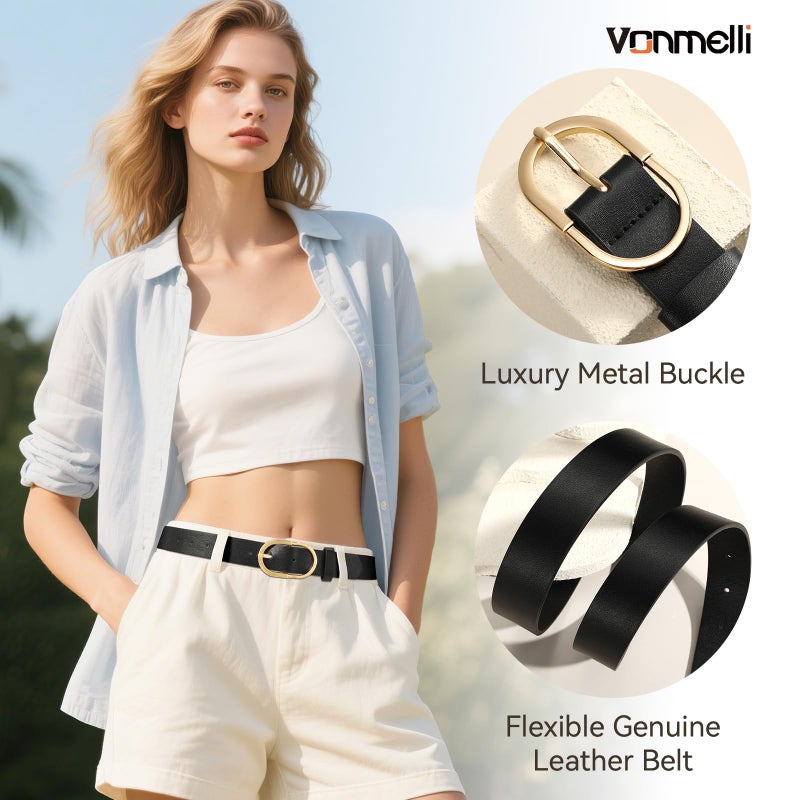 VONMELLI 3 Pack Women's Belts for Jeans Pants Fashion Gold Buckle Ladies Dress Belt Black Brown Beige S - Image 4