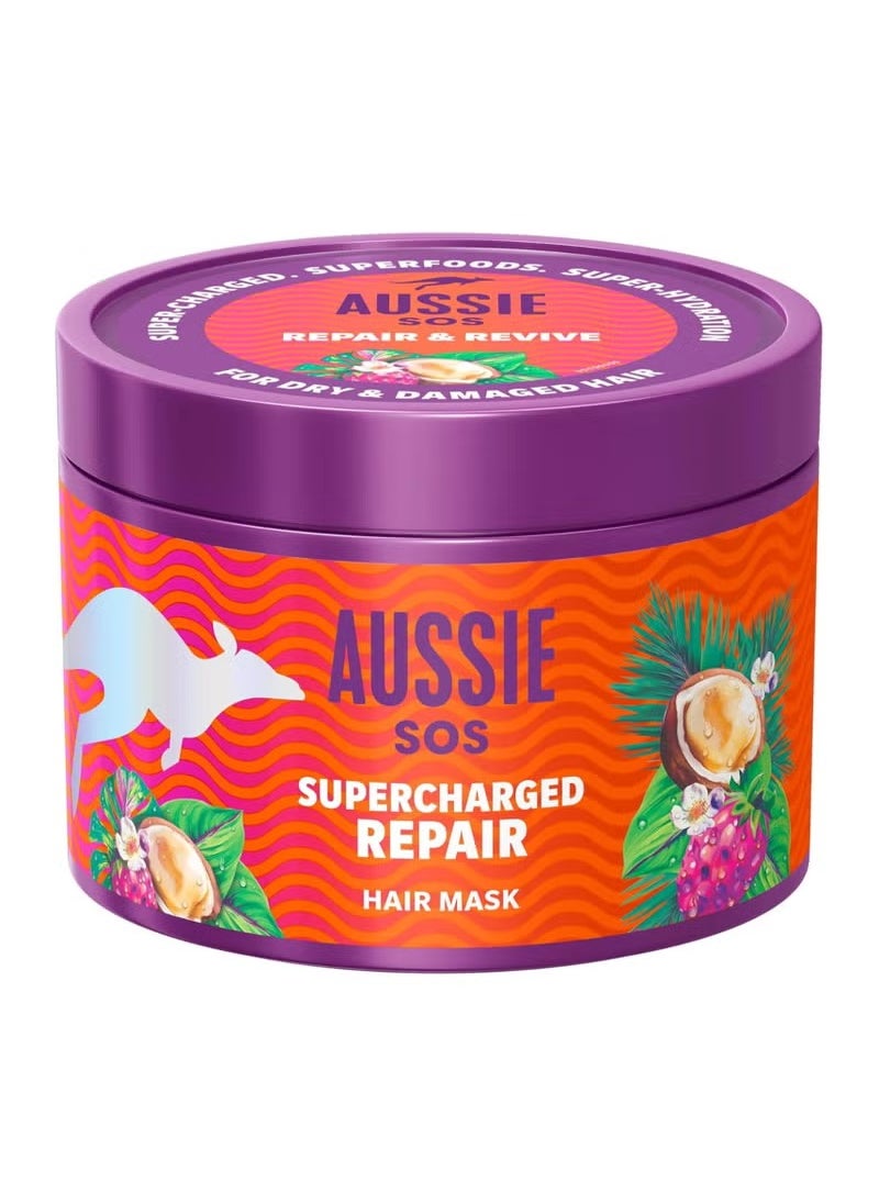 Aussie Supercharged Repair Hair Mask 500ml for Dry and Damaged Hair Helps Repair and Protect Against Damage Leaving Hair Soft Smooth and Hydrated for 100 Hours Vegan Formula 