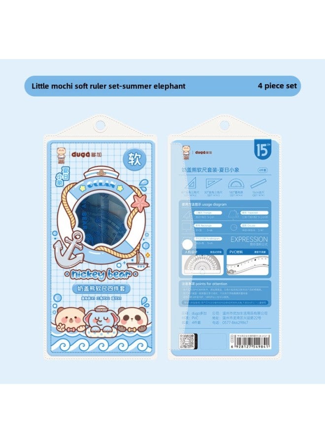 Small Potato Straight Ruler Set Primary School Students Special Soft Ruler Multi-function Scale Geometric Drawing Triangle Ruler-Model:Milk Cover Bear  -15cm - Image 1