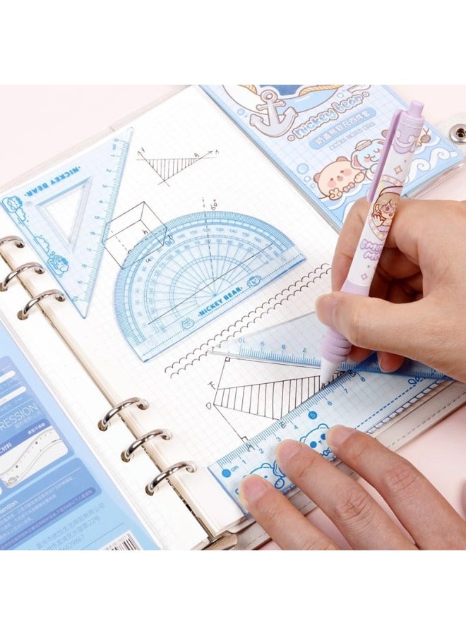 Small Potato Straight Ruler Set Primary School Students Special Soft Ruler Multi-function Scale Geometric Drawing Triangle Ruler-Model:Milk Cover Bear  -15cm - Image 5