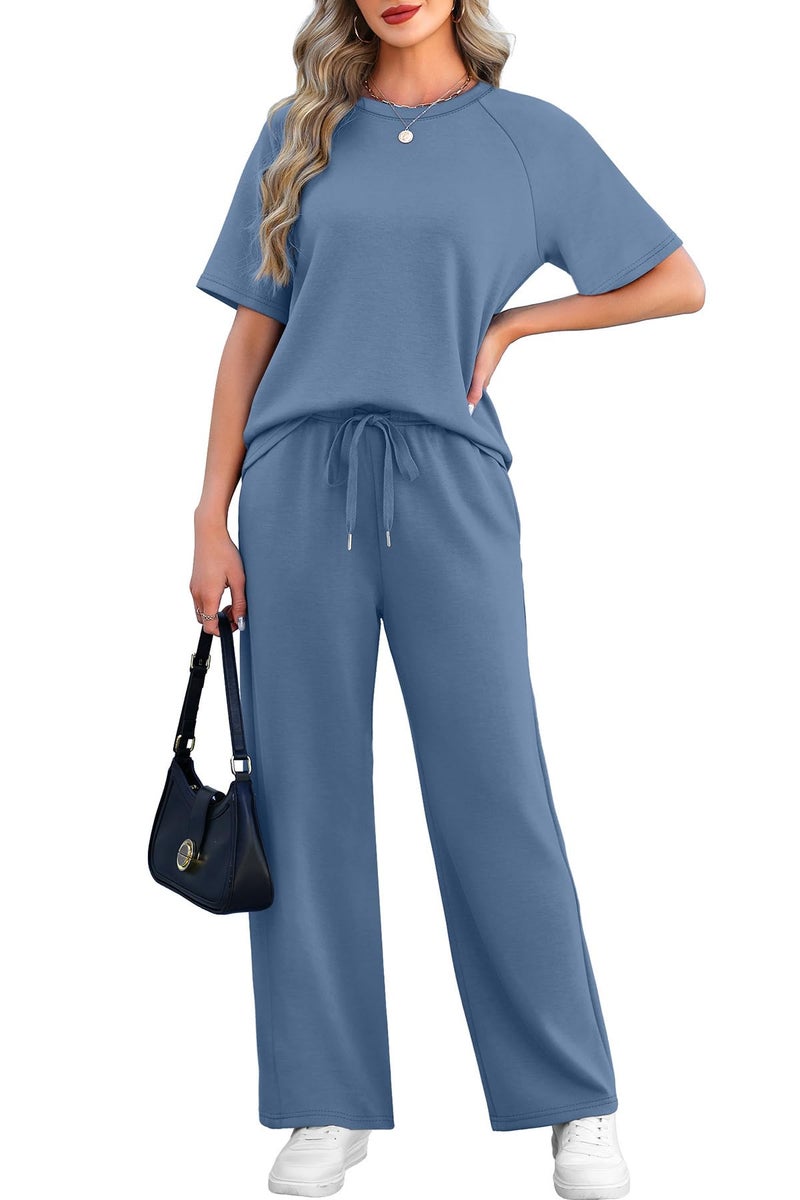 WIHOLL Summer Outfits for Women 2 Piece Sets 2026 Beach Vacation Clothes Airport Travel Outfits Comfy Cozy Matching Sets Women Clothing Spring Fashion Essentials Blue XL - Image 3
