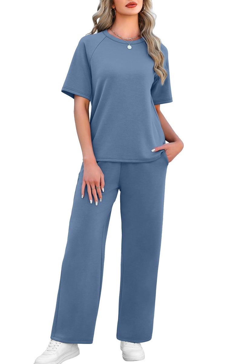 WIHOLL Summer Outfits for Women 2 Piece Sets 2026 Beach Vacation Clothes Airport Travel Outfits Comfy Cozy Matching Sets Women Clothing Spring Fashion Essentials Blue XL - Image 4
