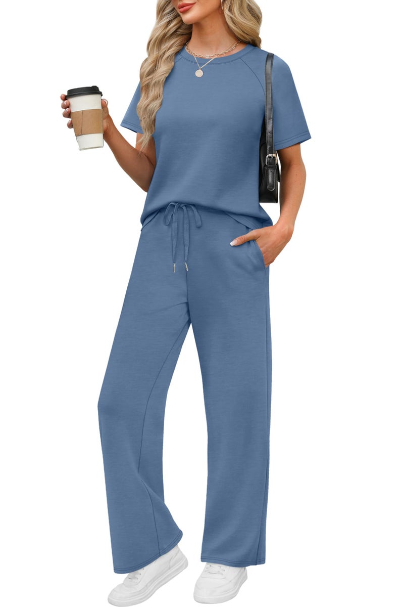 WIHOLL Summer Outfits for Women 2 Piece Sets 2026 Beach Vacation Clothes Airport Travel Outfits Comfy Cozy Matching Sets Women Clothing Spring Fashion Essentials Blue XL - Image 1