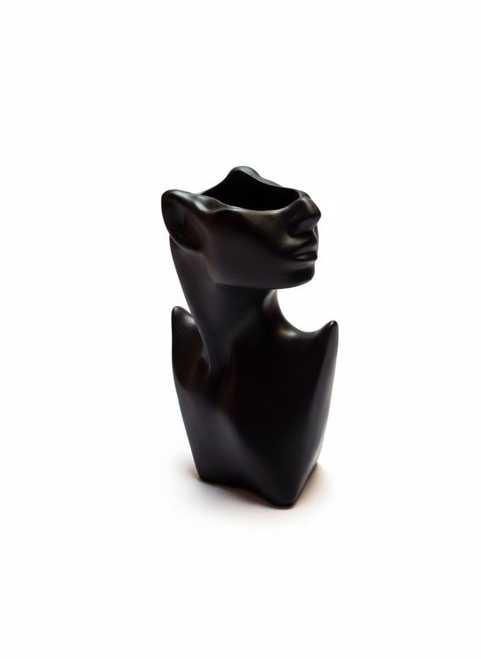 Ceramic Greek Statue Face Vase Black Creative Head Sculpture for Home Decoration