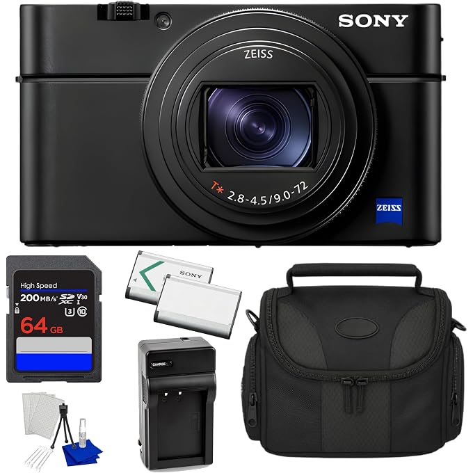 Sony RX100 VII Premium Compact Camera with 1.0-Type Stacked CMOS Sensor, ZEISS Lens, (DSC-RX100M7) Bundle with 64GB SD Memory Card + Extra Battery + Charger + Bag + Starter Kit + More (Renewed) - Image 1