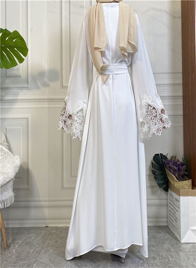 Loquat Women's Solid Color Lace Zippered Dress White  - Image 3