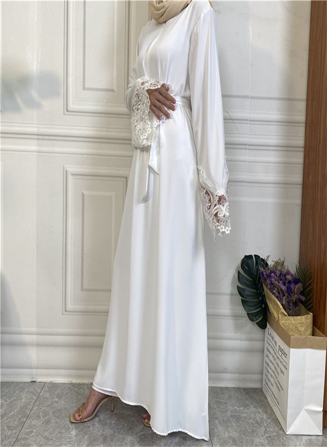 Loquat Women's Solid Color Lace Zippered Dress White  - Image 2