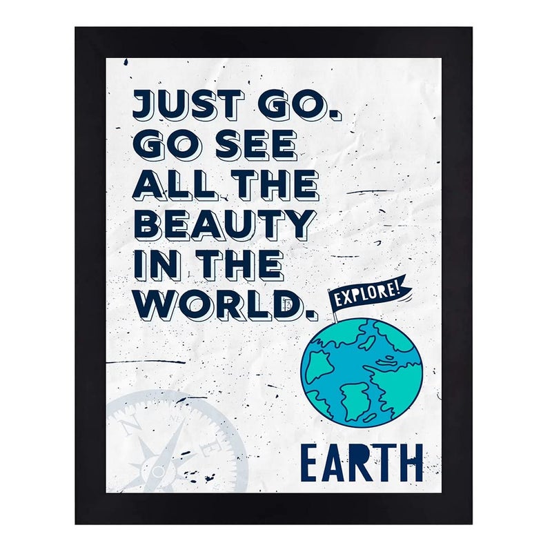 Interio Crafts Just Go Motivational Quote Framed Poster for Home Decor Inspirational Travel DecorBlack Frame Size 13X10 Inches