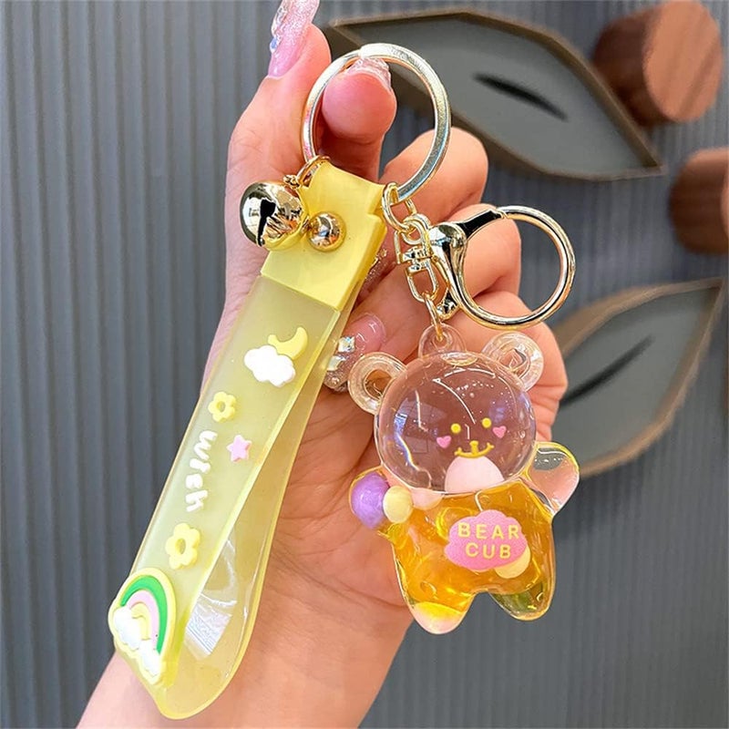 Kawaii Keychain Bear Liquid Floating Quicksand Cute Keychains Bag Charm Wristlet Bracelet Key Ring for Women Girl - Image 2