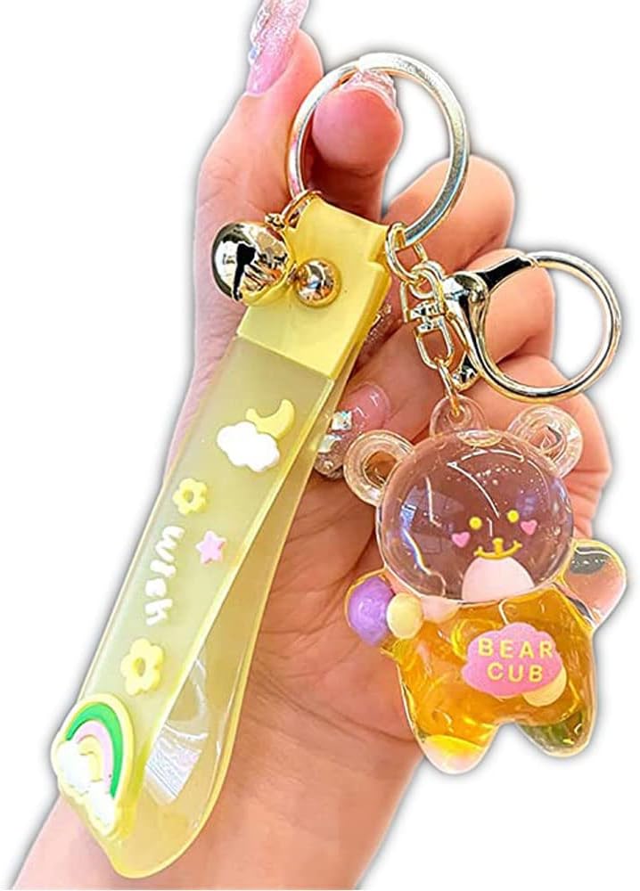Kawaii Keychain Bear Liquid Floating Quicksand Cute Keychains Bag Charm Wristlet Bracelet Key Ring for Women Girl - Image 1