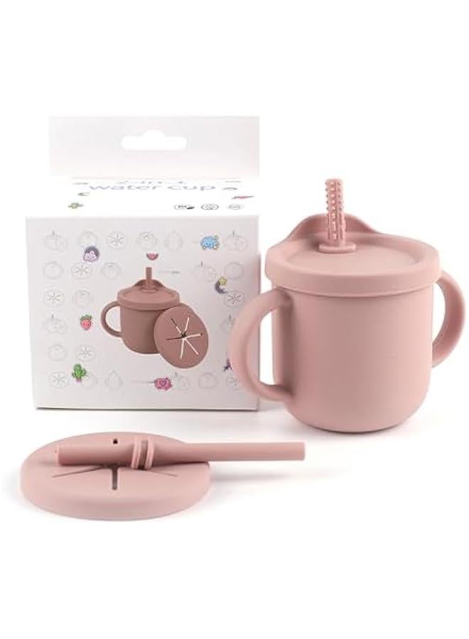 HOOKOR Baby Silicone Cup, Silicone Snack and Sippy Cup 2-in-1, Sippy Cup with Straw, Snack Cup with Lid, Durable Baby Cup and Toddler Cup Perfect for Snacks and Liquids, Silicone Sippy Cups (Pink) - Image 1