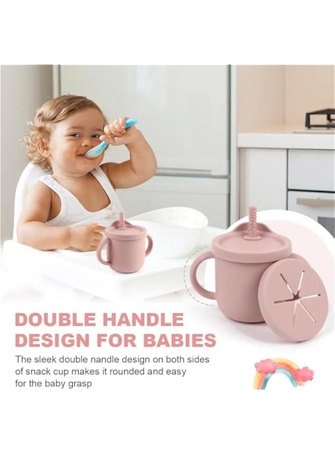 HOOKOR Baby Silicone Cup, Silicone Snack and Sippy Cup 2-in-1, Sippy Cup with Straw, Snack Cup with Lid, Durable Baby Cup and Toddler Cup Perfect for Snacks and Liquids, Silicone Sippy Cups (Pink) - Image 2