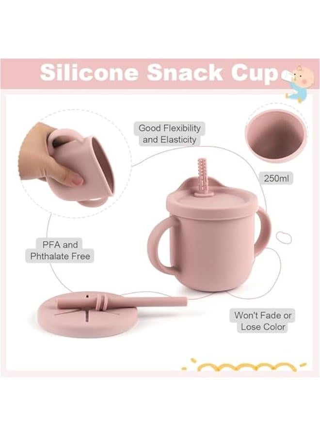 HOOKOR Baby Silicone Cup, Silicone Snack and Sippy Cup 2-in-1, Sippy Cup with Straw, Snack Cup with Lid, Durable Baby Cup and Toddler Cup Perfect for Snacks and Liquids, Silicone Sippy Cups (Pink) - Image 5