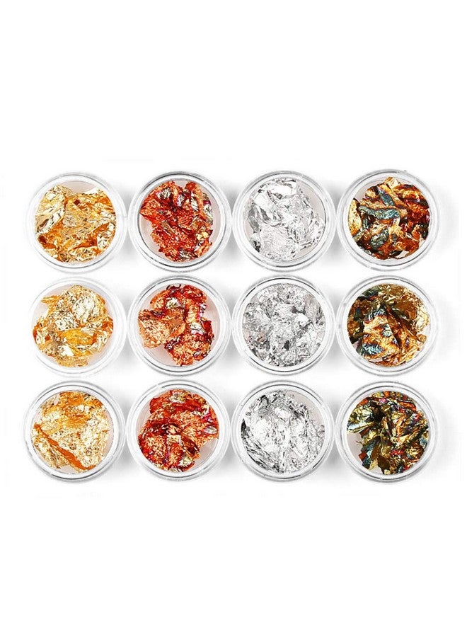 يس ليدي ملصقات أظافر YesLady الذهبية والفضية المصنوعة من رقائق الألومنيوم ثلاثية الأبعاد مع زينة رقائق لامعة، 12 وعاء - Image 2