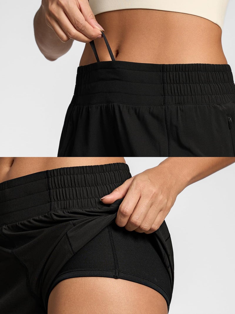 MCEDAR Women's Athletic Shorts for Gym Workout Shorts 2.5" Quick-Dry Lightweight Running Short with High Waisted Zip Pockets(Black,S) - Image 5