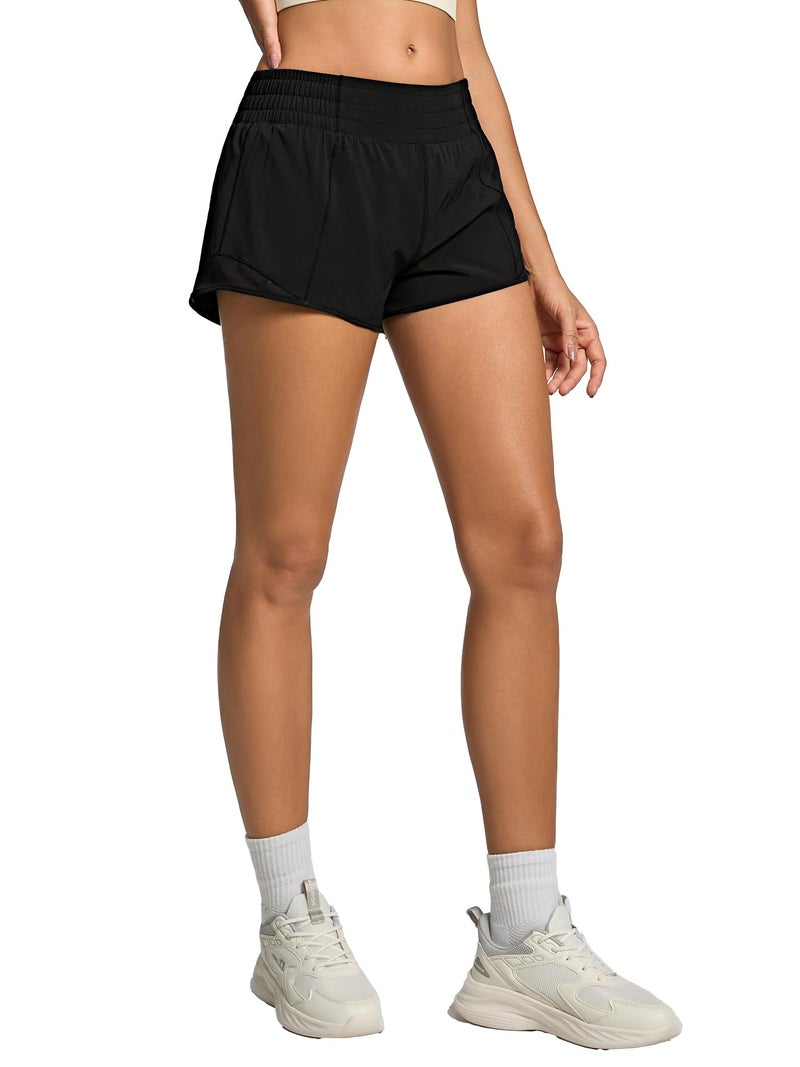 MCEDAR Women's Athletic Shorts for Gym Workout Shorts 2.5" Quick-Dry Lightweight Running Short with High Waisted Zip Pockets(Black,S) - Image 1